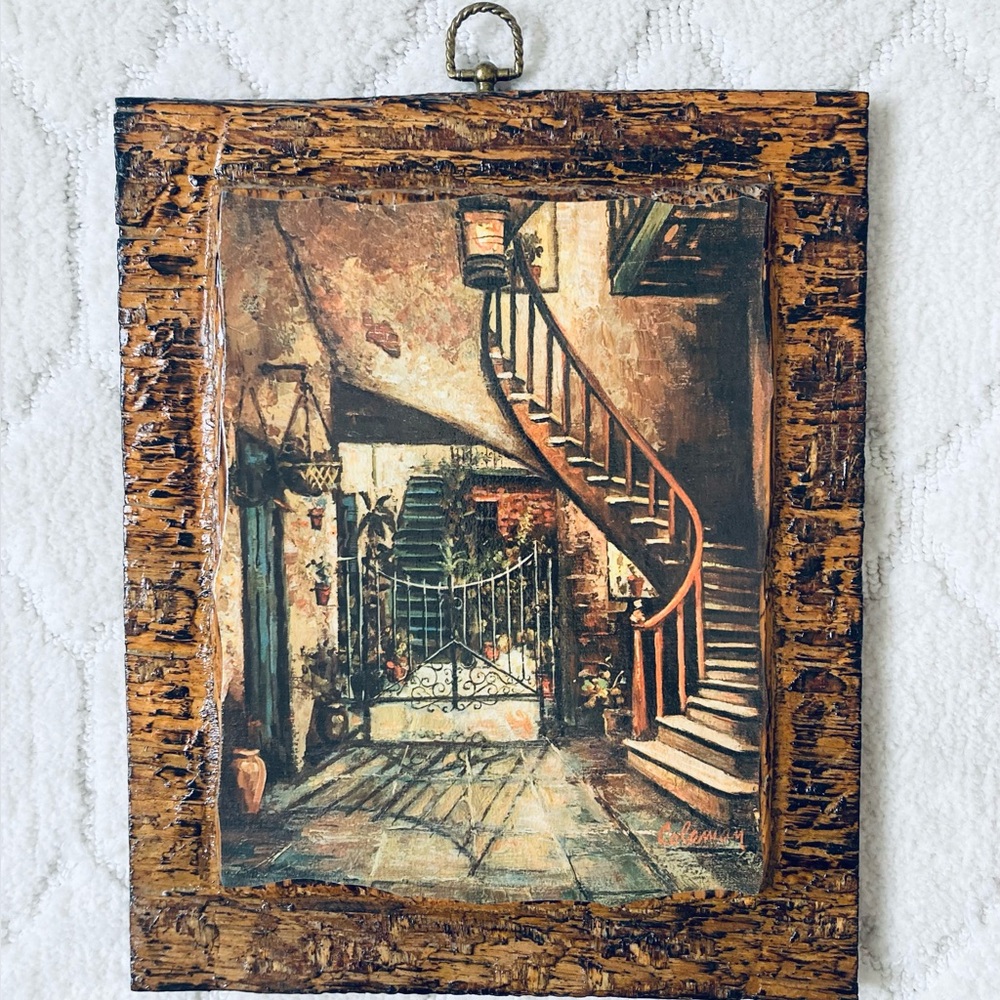 framed print titled "Four Courtyards" by O.L. Coleman, on Rustic wooden Frame - Picture 5 of 12